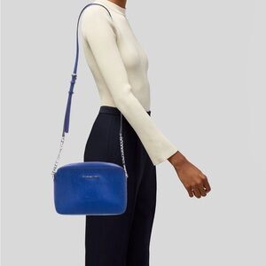 Michael Kors Saffiano Leather Cobalt Cubs Blue Silver Crossbody Chain Bag